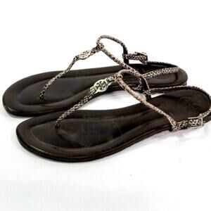 Tory Burch sz 10 leather t-strap sandals w logo medallion padded insoles flats